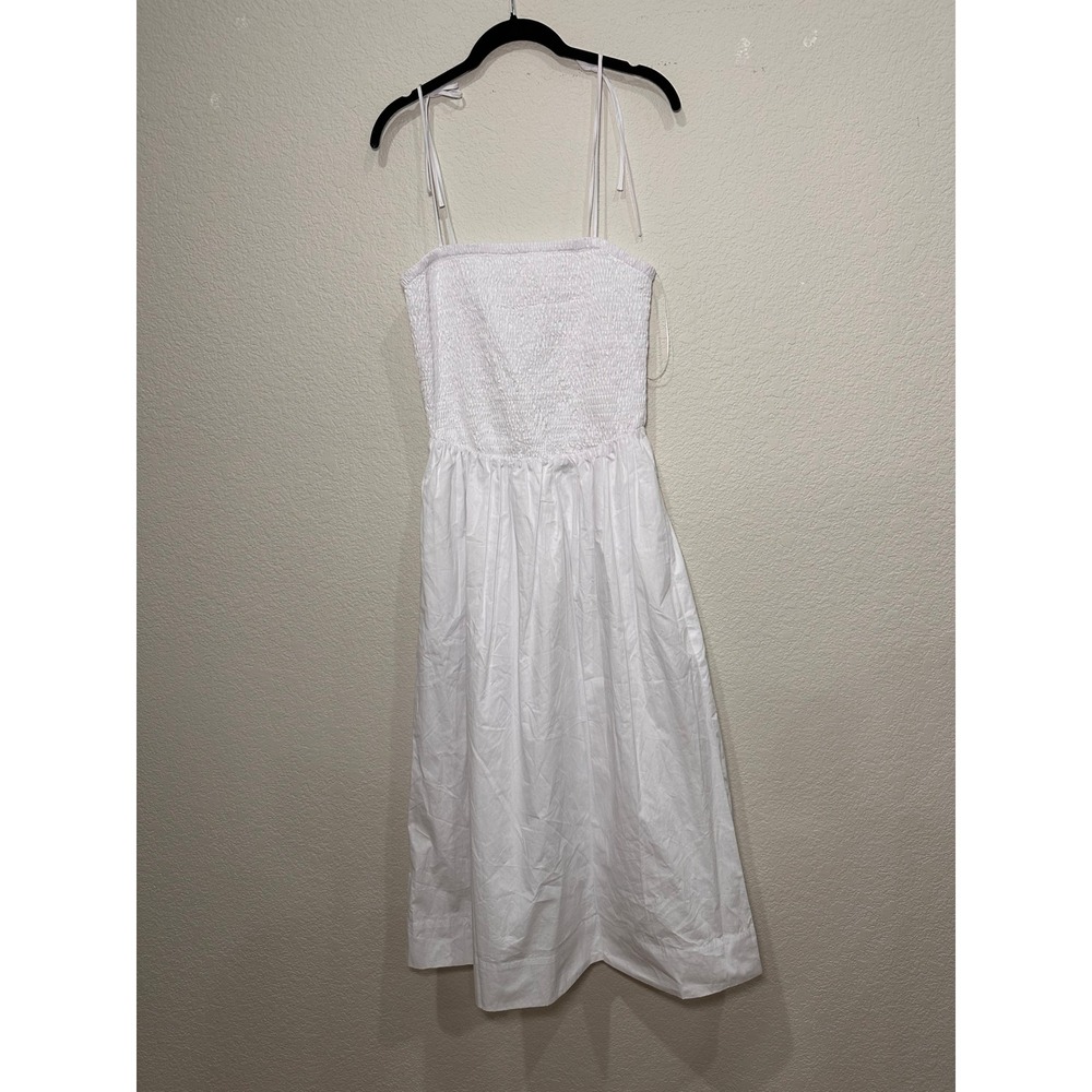 ASTR The Label White Smocked Cotton Midi Dress Tie Straps Womens M - Picture 8 of 10